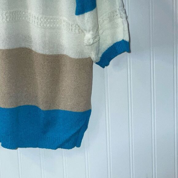 Striped Sweater Womens Large Blue And White Cottage Core Loose Casual Knit Top - Picture 10 of 12